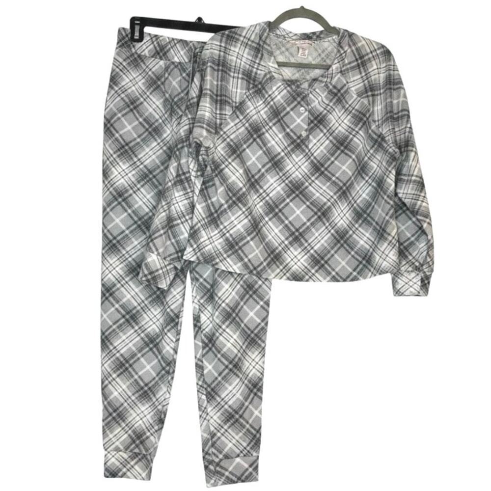 Victoria’s Secret Sz S gray white checkered PJ two piece set soft cozy | GUC